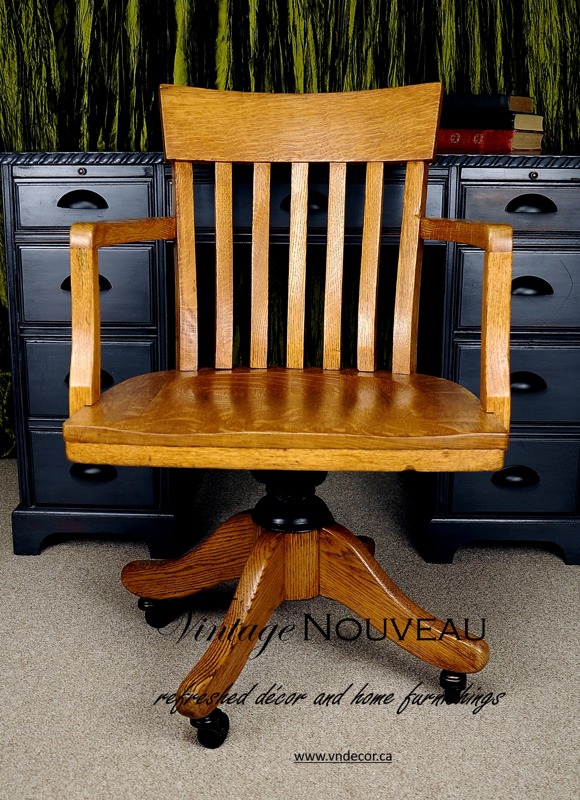 Solid Oak Antique Banker's Chair » Vintage Nouveau